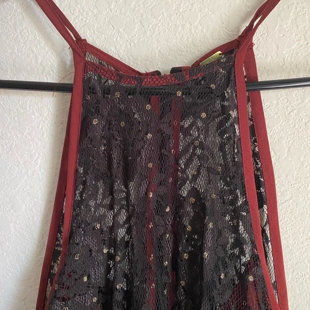 Free People Wish Upon A Star Black Burgundy Lace Halter Coquette Vampy Dress 2